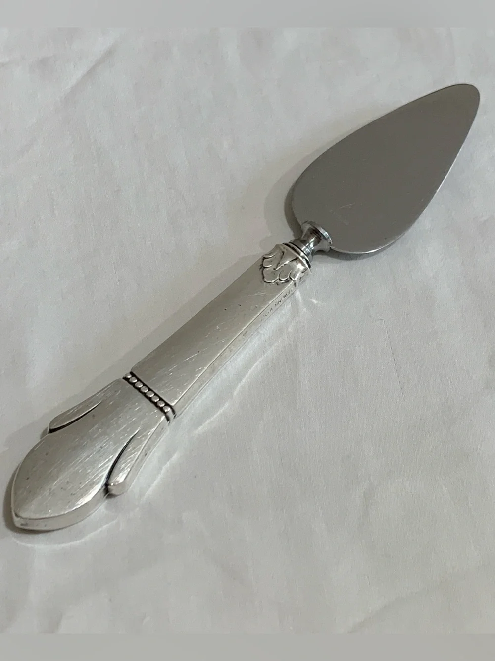 Vintage Sterling Silver 925 Handle Pie Cake Server Stainless Blade Beaded Floral
